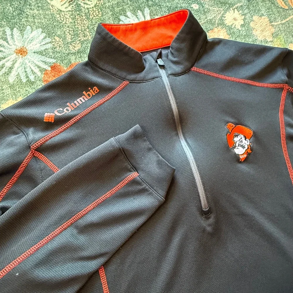 Columbia‎ Golf Mens OSU Cowboys Quarter Zip Pullover Black Orange Omni-Wick M